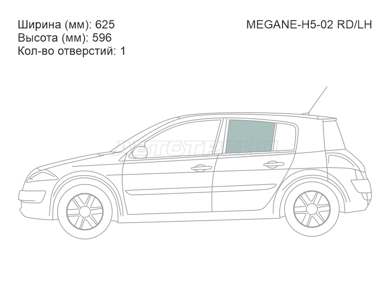 Стекло боковое опускное (Сзади / Слева / Цвет зеленый) Renault Megane 02-09