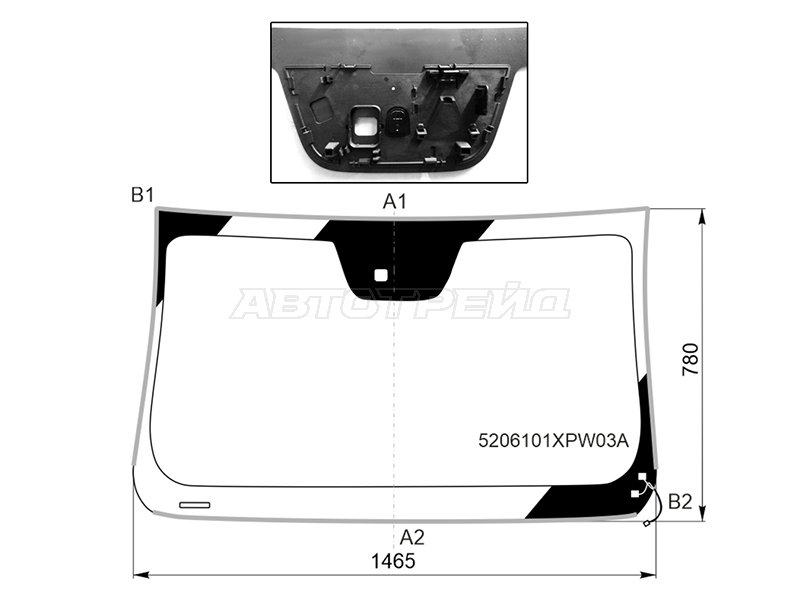 Стекло лобовое (Обогрев щеток / Датчик дождя / Молдинг / 4D PICK UP) Great Wall Poer 21-25