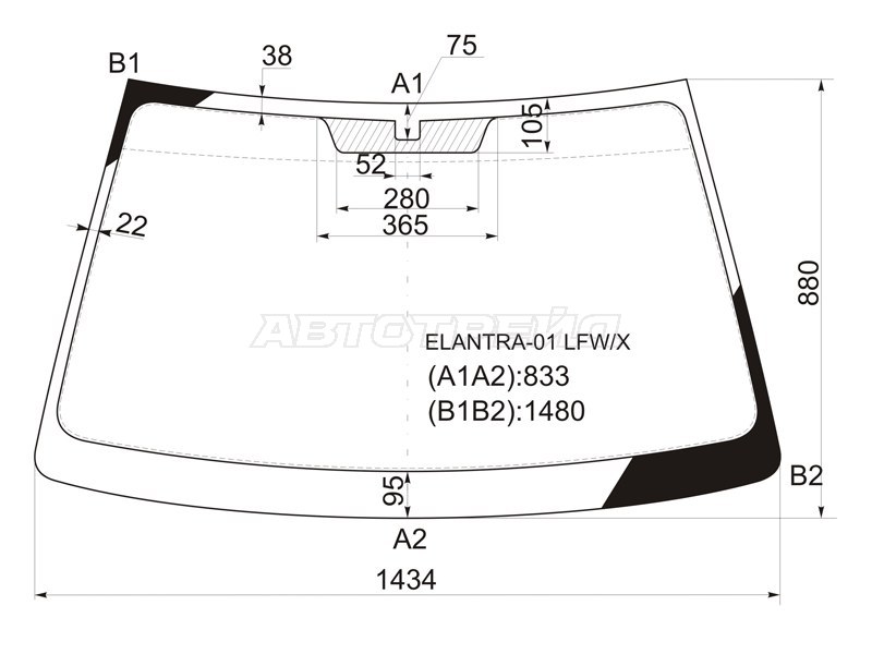 Стекло лобовое Hyundai Elantra 00-09 / Avante 00-06