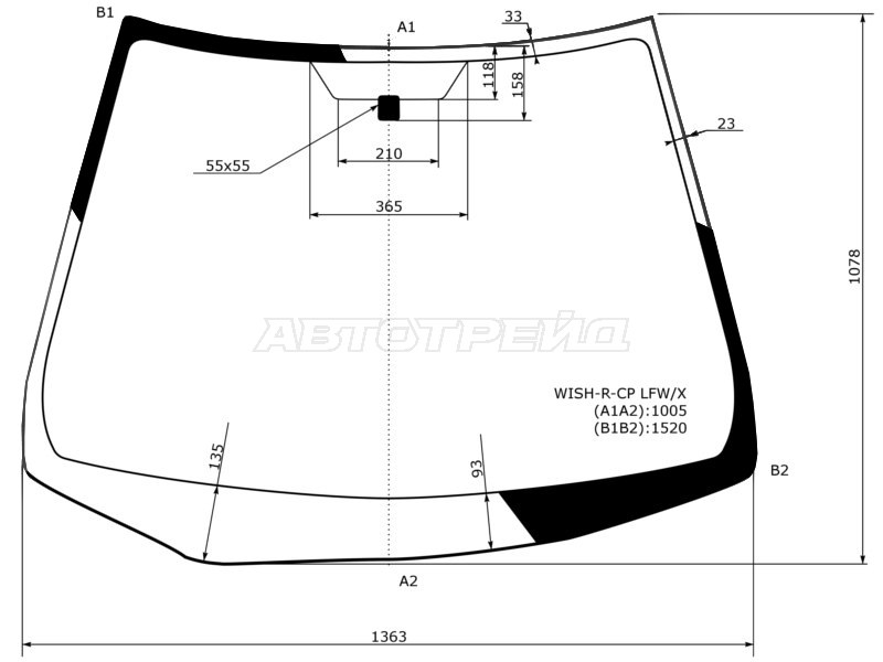Стекло лобовое TOYOTA WISH 03-09