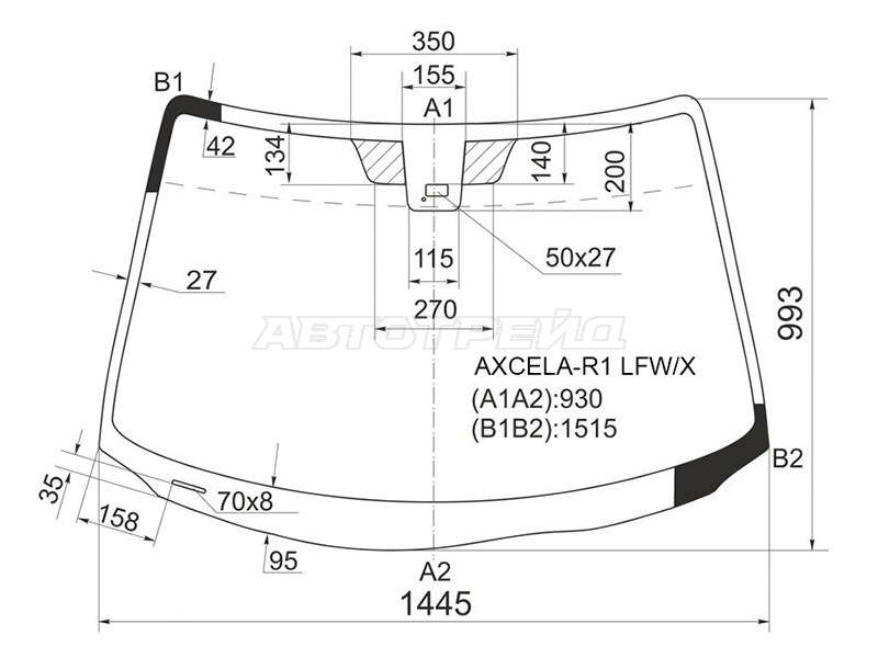 Стекло лобовое (Датчик дождя) Mazda Axela 03-09