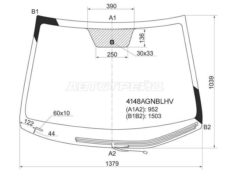 Стекло лобовое (Обогрев щеток) Hyundai Solaris 10-17 / Kia Rio 11-17