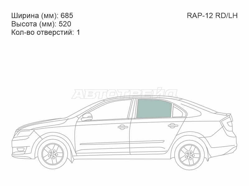 Стекло боковое опускное (Сзади / Слева / Цвет зеленый) Skoda Rapid 12-20 / SEAT Toledo 12-19