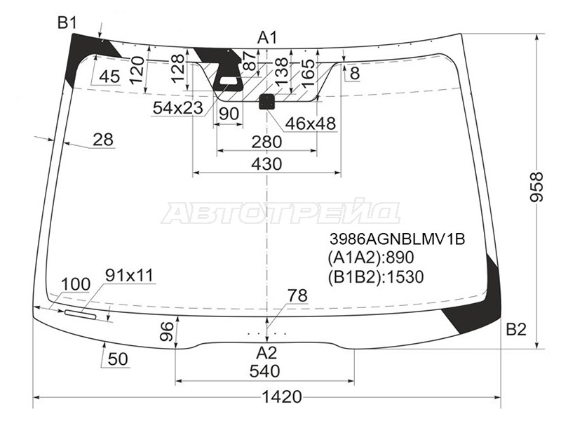 Стекло лобовое (Датчик дождя) Honda Accord 02-08 / Acura TSX 03-08