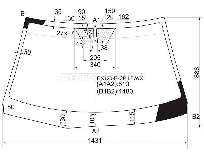Стекло лобовое (Датчик дождя) Toyota Mark X 04-09