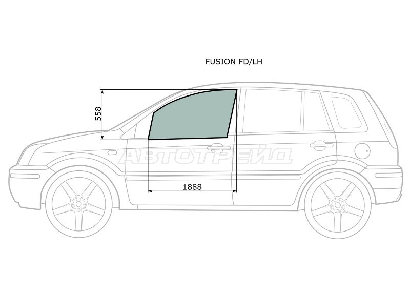 Стекло боковое опускное (Спереди / Слева / Цвет зеленый) Ford Fusion 02-12