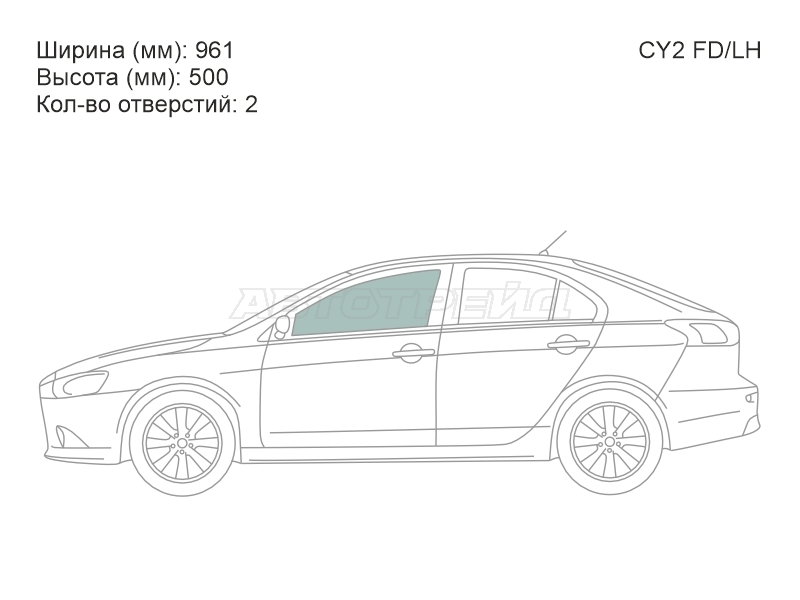 Стекло боковое опускное (Спереди / Слева / Цвет зеленый) Mitsubishi Lancer 07-17 / Galant Fortis 07-15
