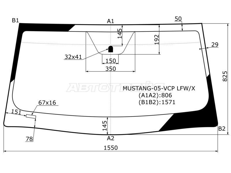 Стекло лобовое (2D CPE) Ford Mustang 05-14