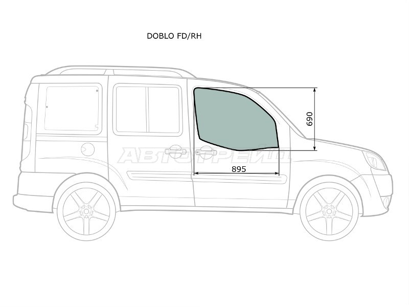 Стекло боковое опускное (Спереди / Справа / Цвет зеленый) Fiat Doblo 01-16