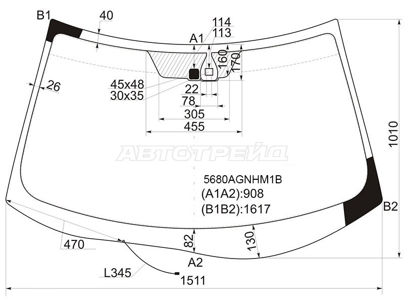 Стекло лобовое (Обогрев щеток / Датчик дождя) Mitsubishi Outlander 05-12 / Citroen C-Crosser 07-12