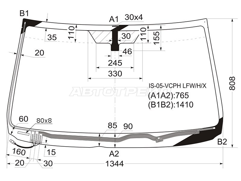 Стекло лобовое (Обогрев щеток) Lexus IS 05-16