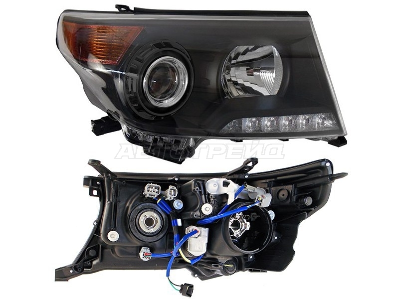 Фара Toyota Land Cruiser (J200) 07-15 (Справа / Ксенон / Галоген / ДХО / С электрокорректором / черная Brownstone)