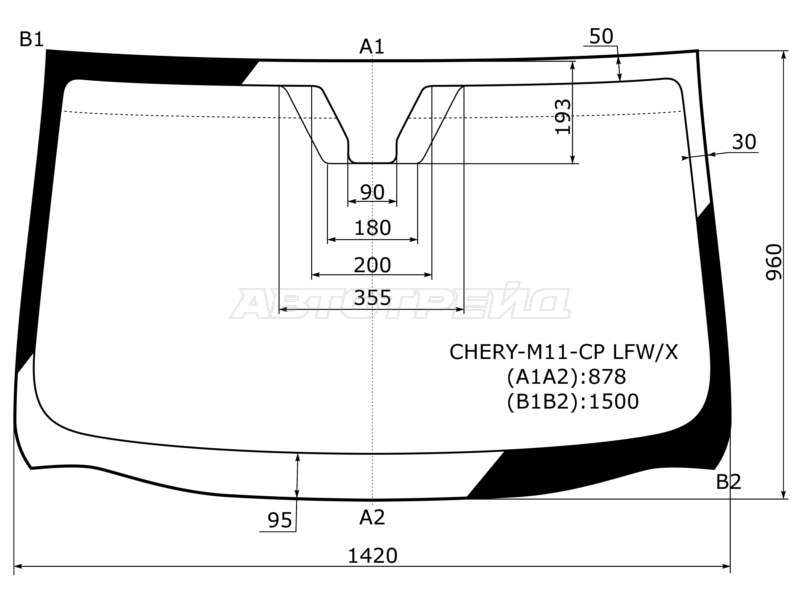 Стекло лобовое Chery M11 10-16
