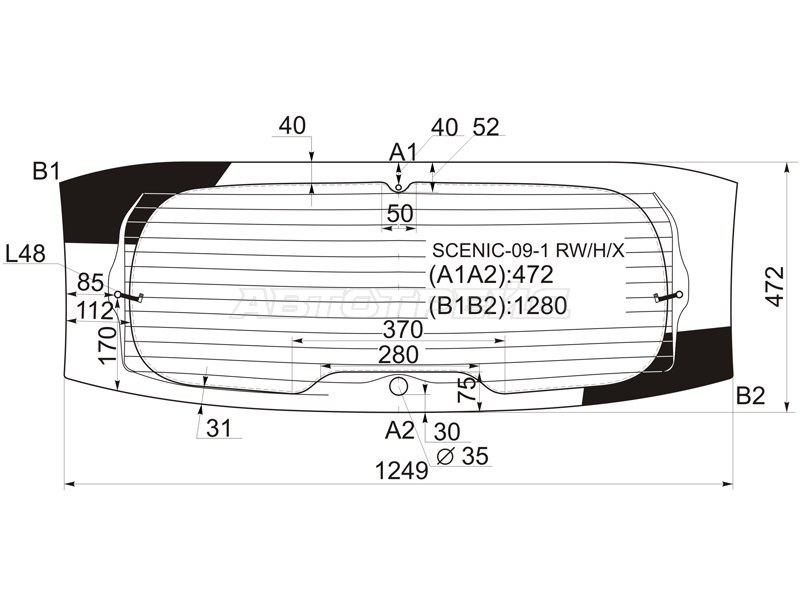 Стекло заднее (Цвет зеленый / Обогрев / Антенна) Renault Grand Scenic 09-16