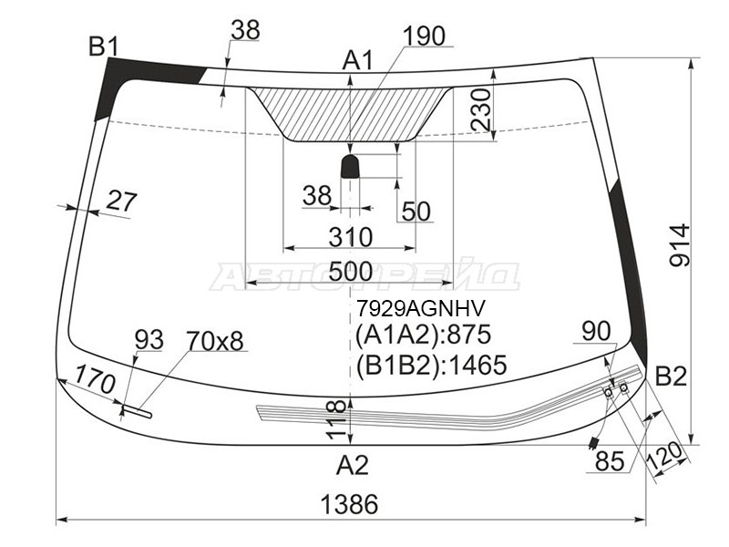 Стекло лобовое (Обогрев щеток) Subaru Impreza 07-12 / Impreza WRX 07-14