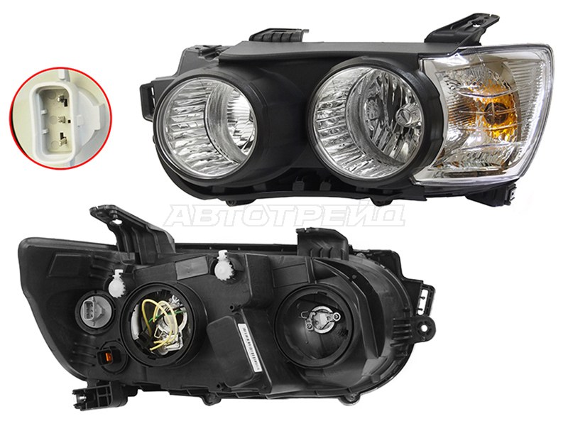 Фара Chevrolet Aveo 11-15 (Слева / Галоген / С электрокорректором / окантовка черная)