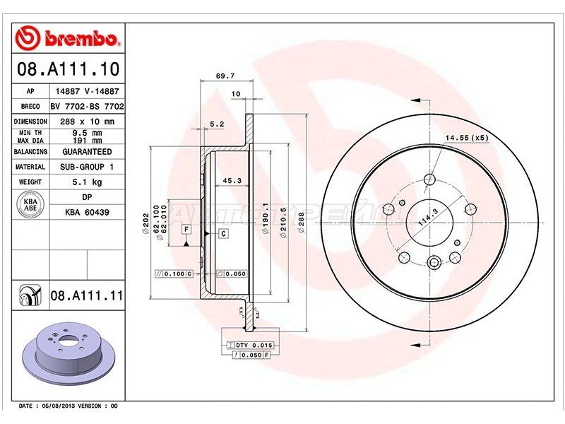 Диск тормозной (Сзади) Lexus RX 00-09 / Toyota Harrier 03-13