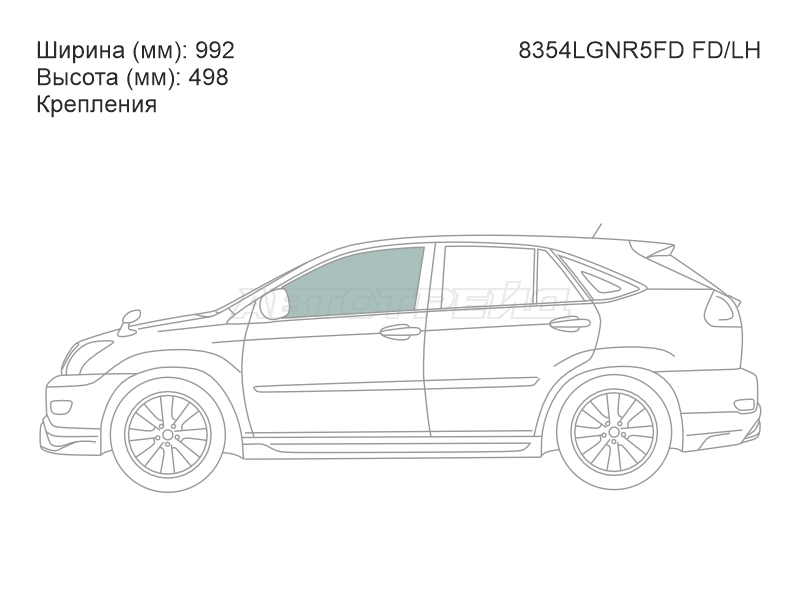 Стекло боковое опускное (Спереди / Слева / Цвет зеленый / Крепления) Lexus RX 03-09 / Toyota Harrier (XU30) 03-13