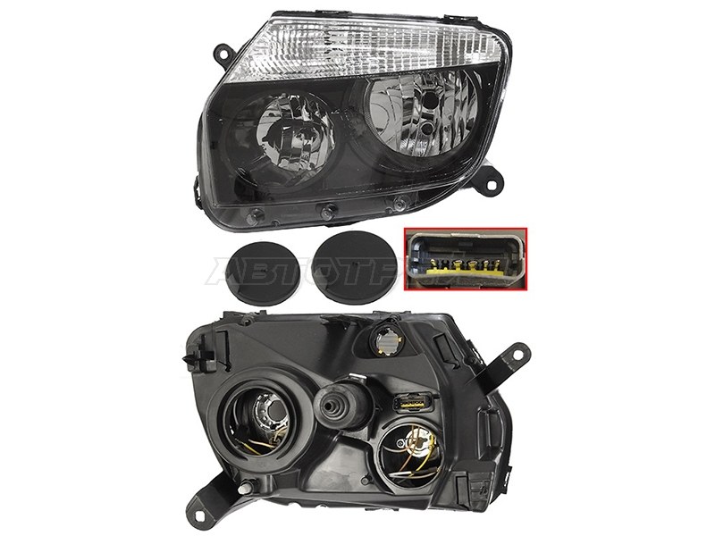 Фара Renault Duster 10-15 (Слева / Галоген / Ручная регулировка / Чёрная)