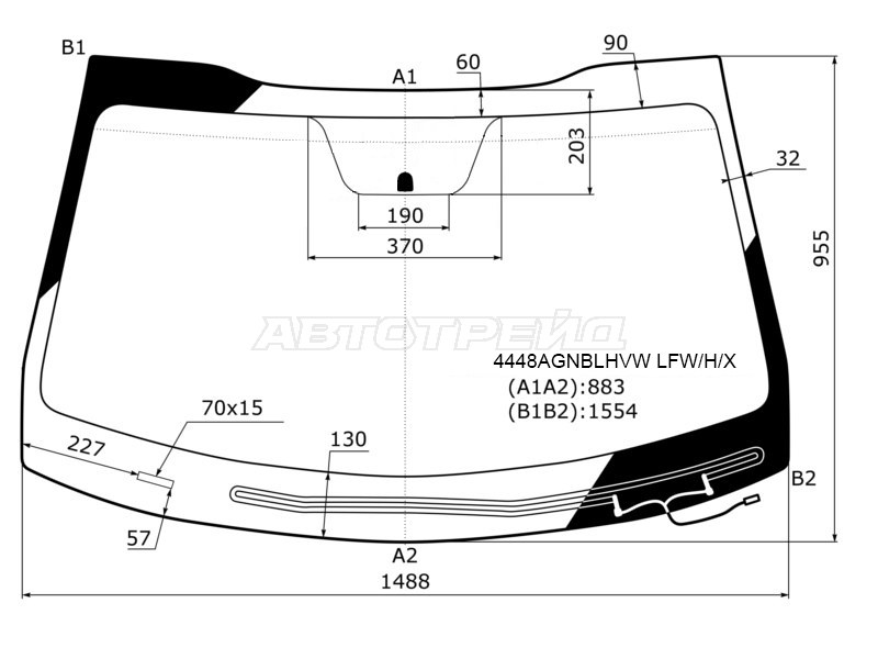 Стекло лобовое (Обогрев щеток) Kia K5 15-19 / Optima 16-21