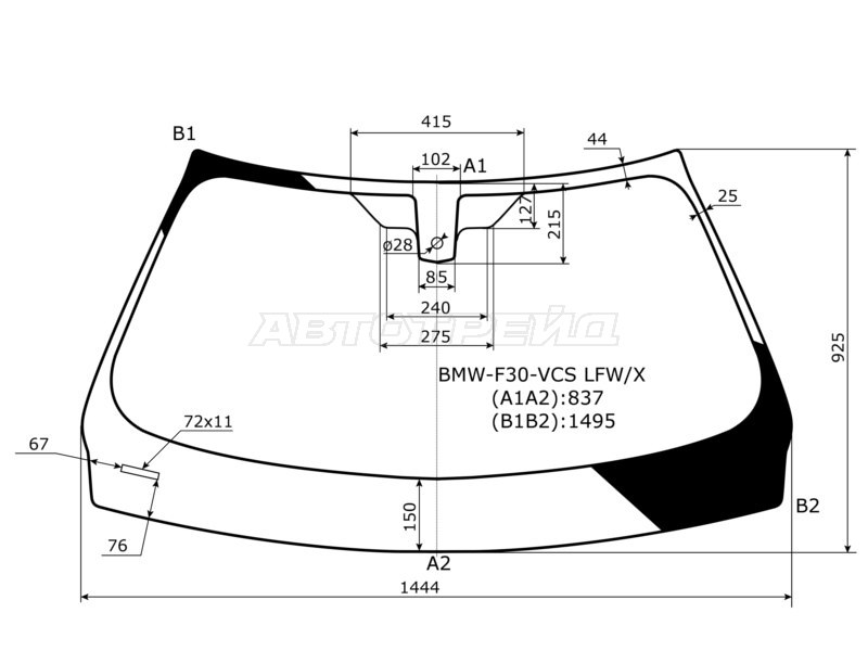 Стекло лобовое (Датчик дождя / 4D SED / 5D WGN) BMW 3-Series 11-19