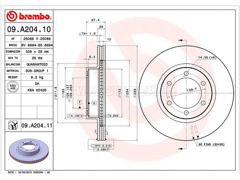 Диск тормозной (Спереди) Toyota Land Cruiser Prado (J120) 02-09 / Lexus GX 02-09