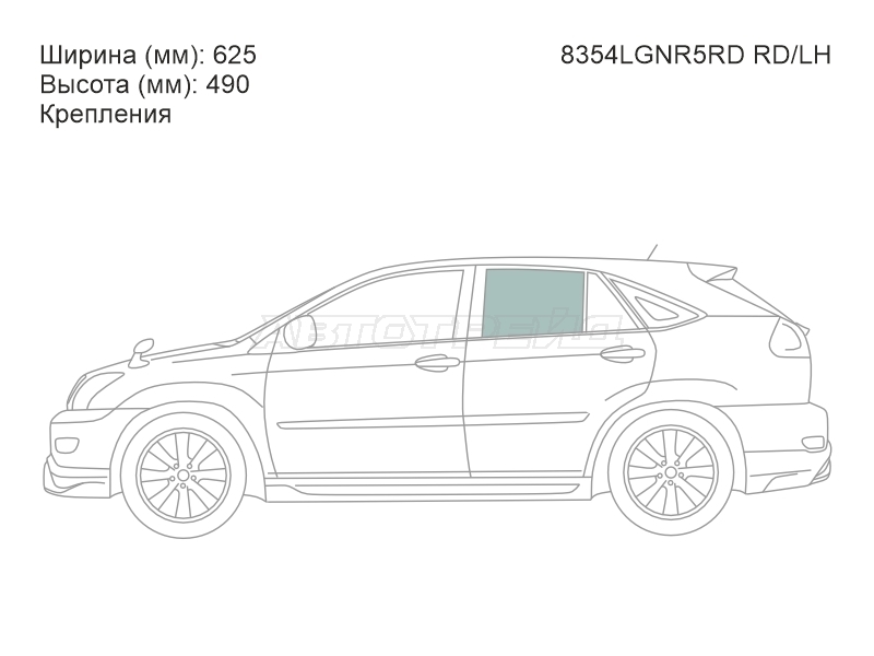 Стекло боковое опускное (Сзади / Слева / Цвет зеленый / Крепления) Lexus RX 03-09 / Toyota Harrier (XU30) 03-13