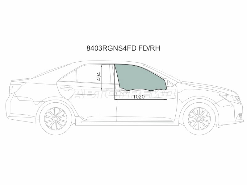Стекло боковое опускное (Спереди / Справа / Цвет зеленый / Крепления) Toyota Camry (XV50) 11-18 / Camry UAE / USA 11-17