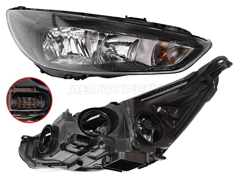 Фара Ford Focus 14-19 (Справа / Галоген / С электрокорректором / Чёрная)
