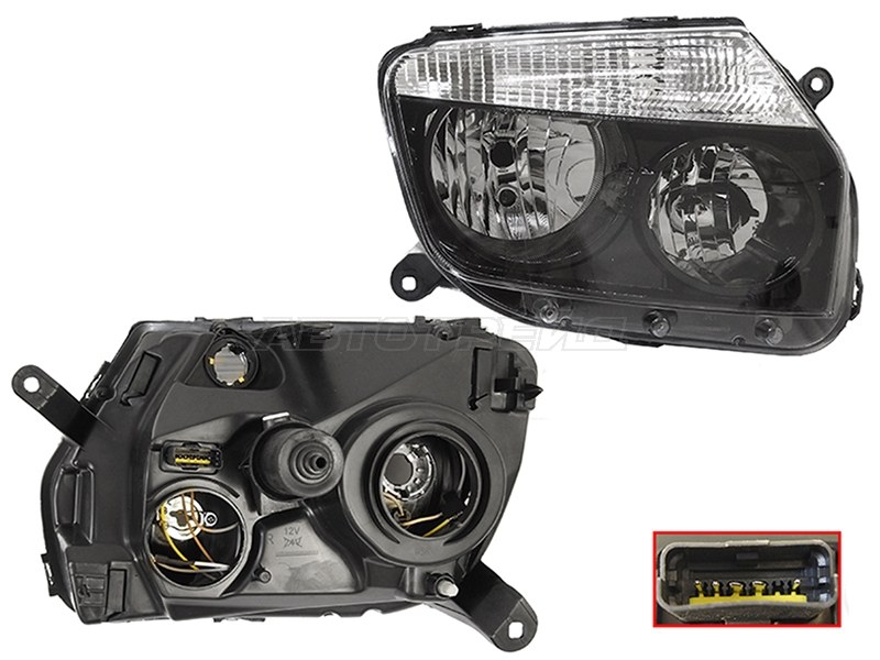 Фара Renault Duster 10-15 (Справа / Галоген / Ручная регулировка / Чёрная)