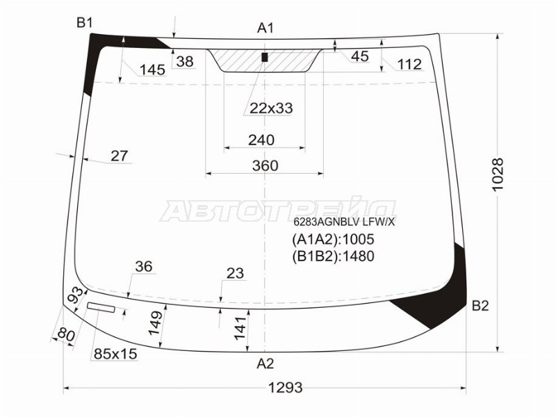 Стекло лобовое Opel Zafira 99-05 / Subaru Traviq 01-04