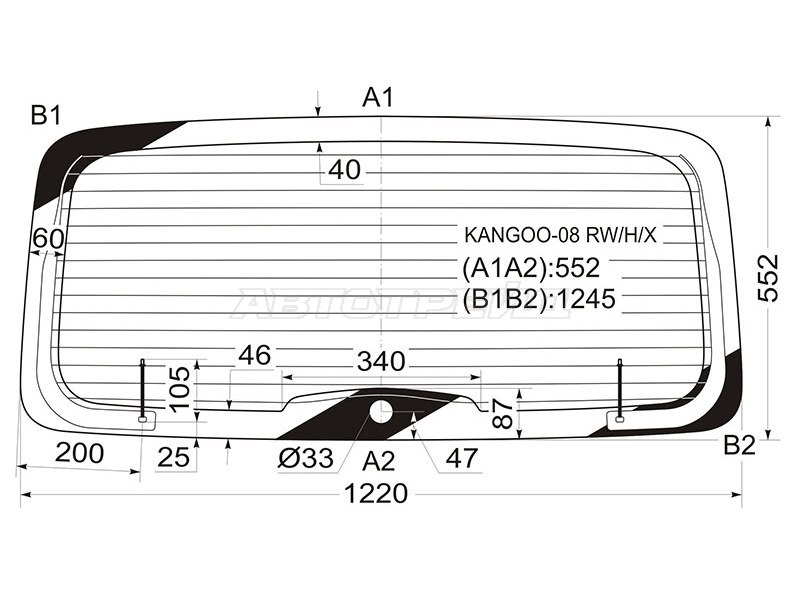 Стекло заднее (Цвет зеленый / Обогрев) Renault Kangoo 08-16