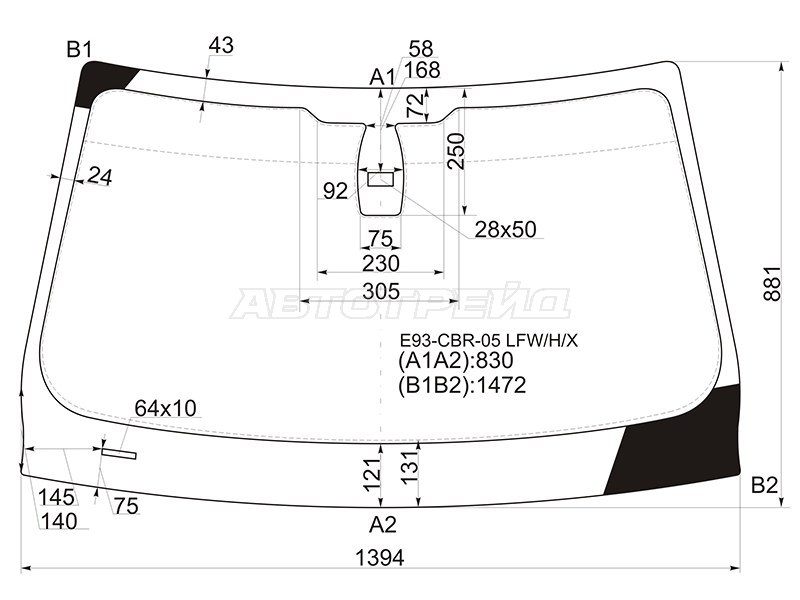 Стекло лобовое (Датчик дождя / 2D CBR) BMW 3-Series 05-14