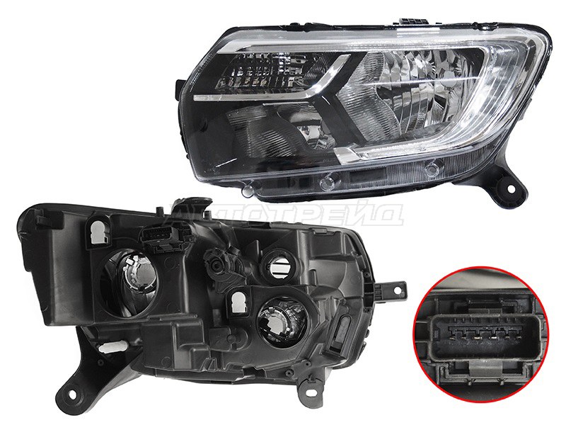 Фара Renault Logan 18-22 / Sandero 18-22 (Слева / Галоген / ДХО / Ручная регулировка)