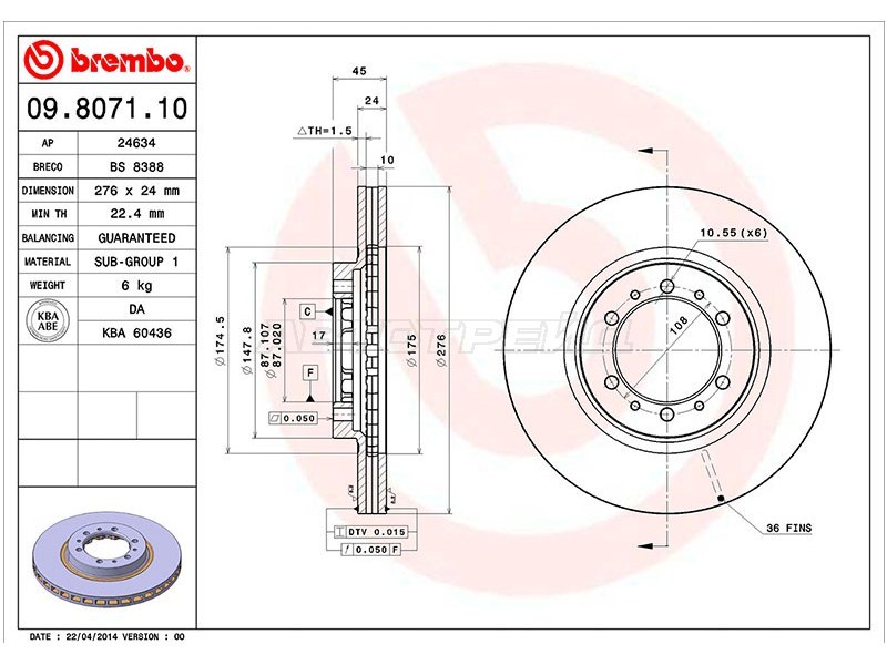 Диск тормозной (Спереди) Mitsubishi Delica 89-99 / L200 96-06