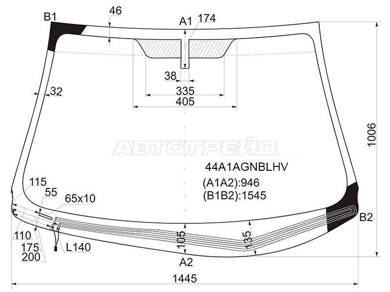 Стекло лобовое (Обогрев щеток) Kia Cerato 08-13 / Forte 08-13