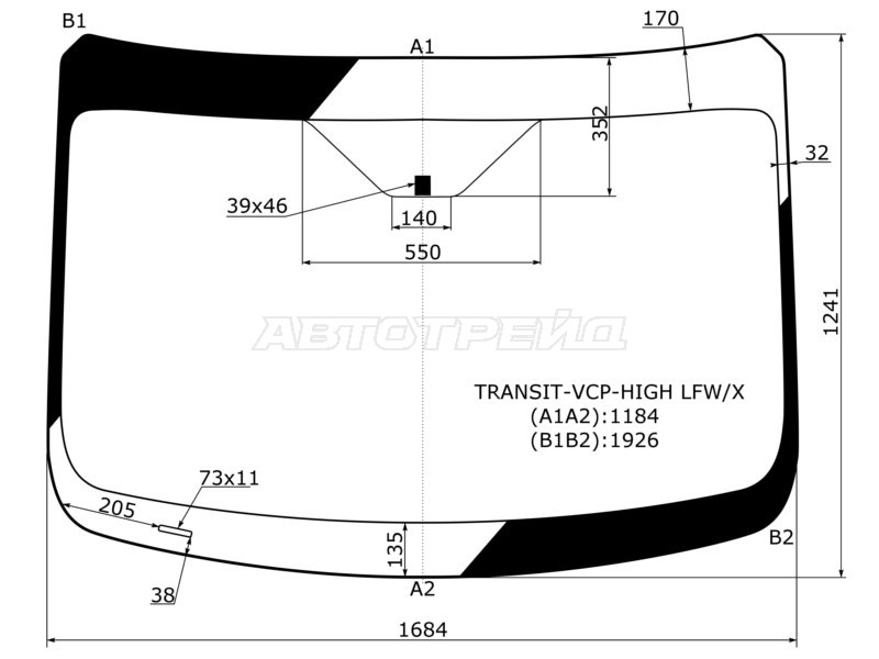 Стекло лобовое (Высокая крыша) Ford Transit 14-20