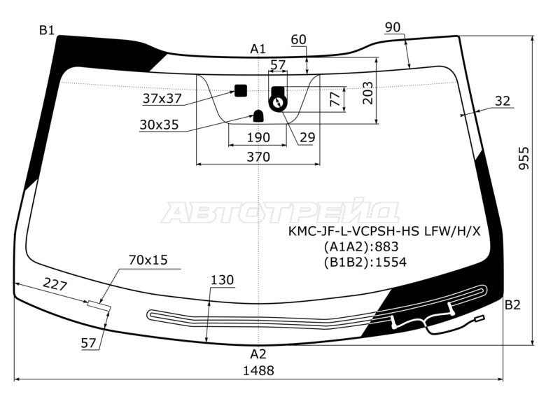 Стекло лобовое (Обогрев щеток / Датчик дождя) Kia K5 15-19 / Optima 16-21
