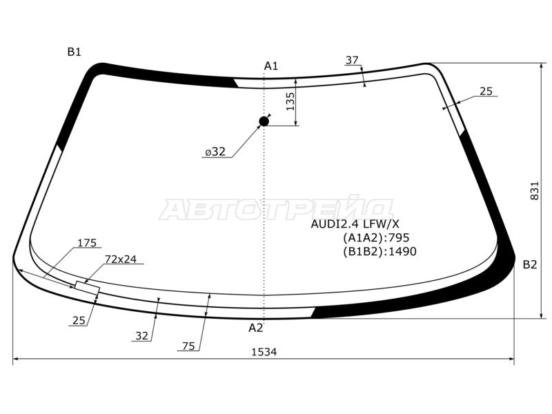 Стекло лобовое Audi A6 94-97 / 100 91-95