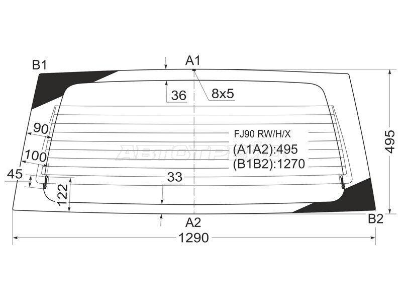 Стекло заднее (Цвет зеленый / Обогрев) Toyota Land Cruiser Prado (J90) 96-02