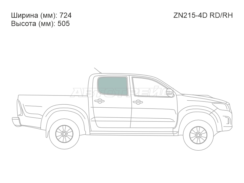 Стекло боковое опускное (Сзади / Справа / Цвет зеленый) Toyota Hilux Pick Up 04-15