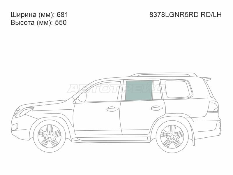 Стекло боковое опускное (Сзади / Слева / Цвет зеленый) Toyota Land Cruiser (J200) 07-21 / Land Cruiser Prado 20-24