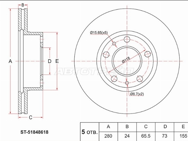 Диск тормозной (Перед) Peugeot Boxer 06-14 / Citroen Jumper 94-14