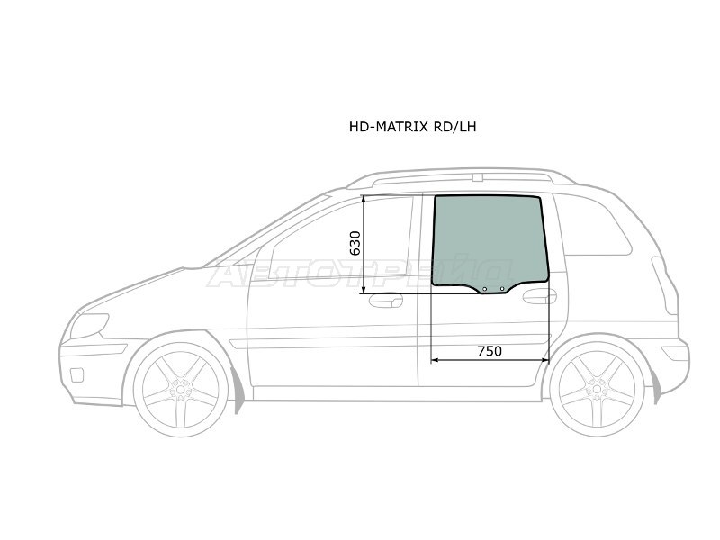 Стекло боковое опускное (Сзади / Слева / Цвет зеленый) Hyundai Lavita 01-07 / Matrix 01-10