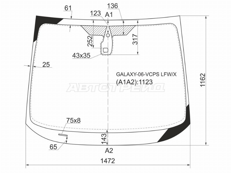 Стекло лобовое (Датчик дождя / 06-13) Ford Galaxy 06-15