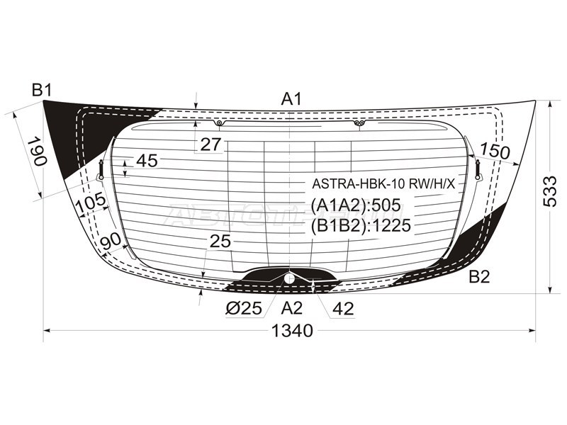 Стекло заднее (Цвет зеленый / Обогрев / Антенна / 5D HBK) Opel Astra 09-15