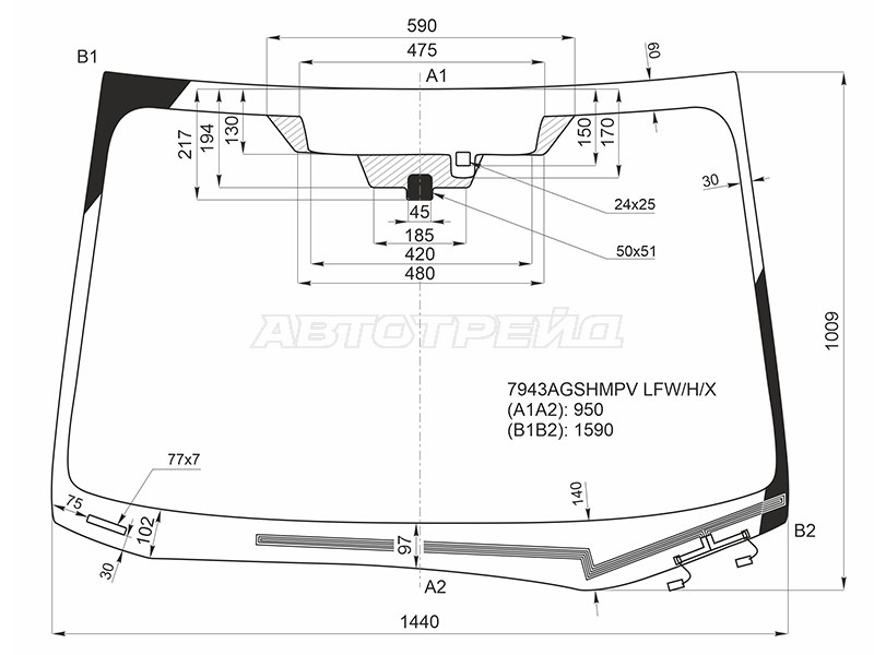 Стекло лобовое (Обогрев щеток / Две камеры / Датчик дождя) Subaru Impreza 16-22 / XV 17-