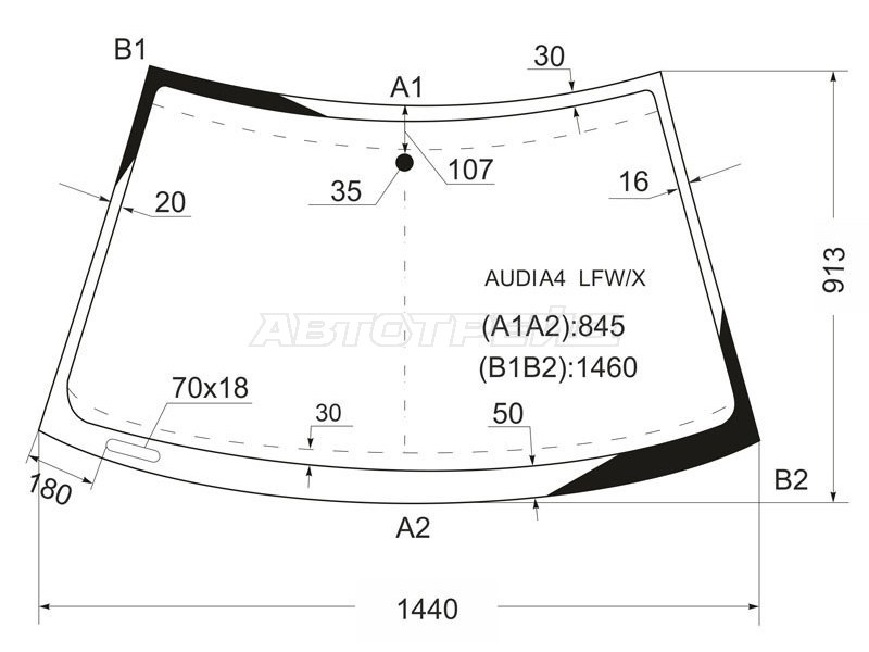 Стекло лобовое Audi A4 94-01 / S4 97-01