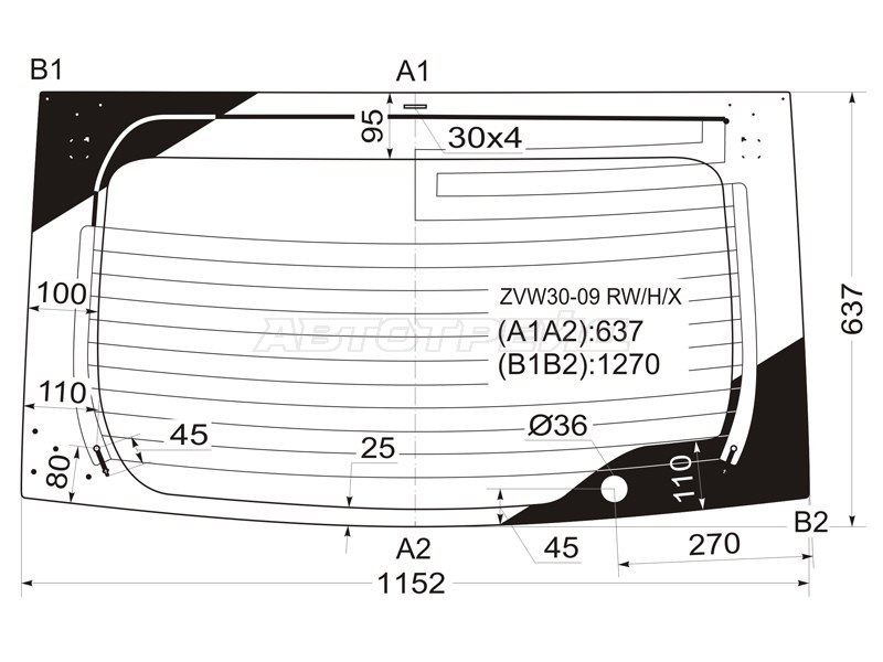 Стекло заднее (Цвет зеленый / Обогрев) Toyota Prius (ZVW30) 09-16 / Prius PHV 12-16
