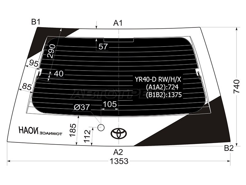 Стекло заднее (Затемненное / Обогрев) Toyota Lite Ace 96-07 / Lite Ace Noah 96-01